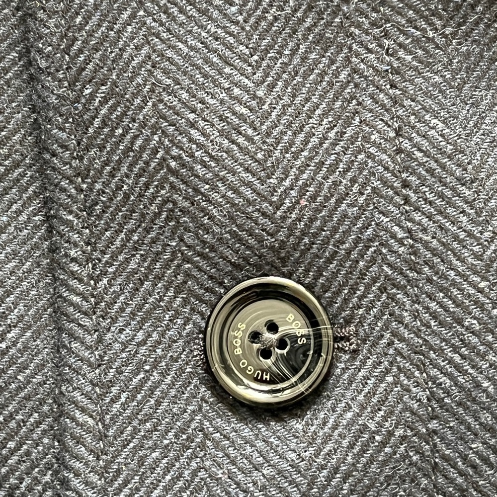 HUGO BOSS Coxtan Virgin Tweed Wool Blend Coat With Bib Charcoal Sz 46R Car Coat - Picture 9 of 16